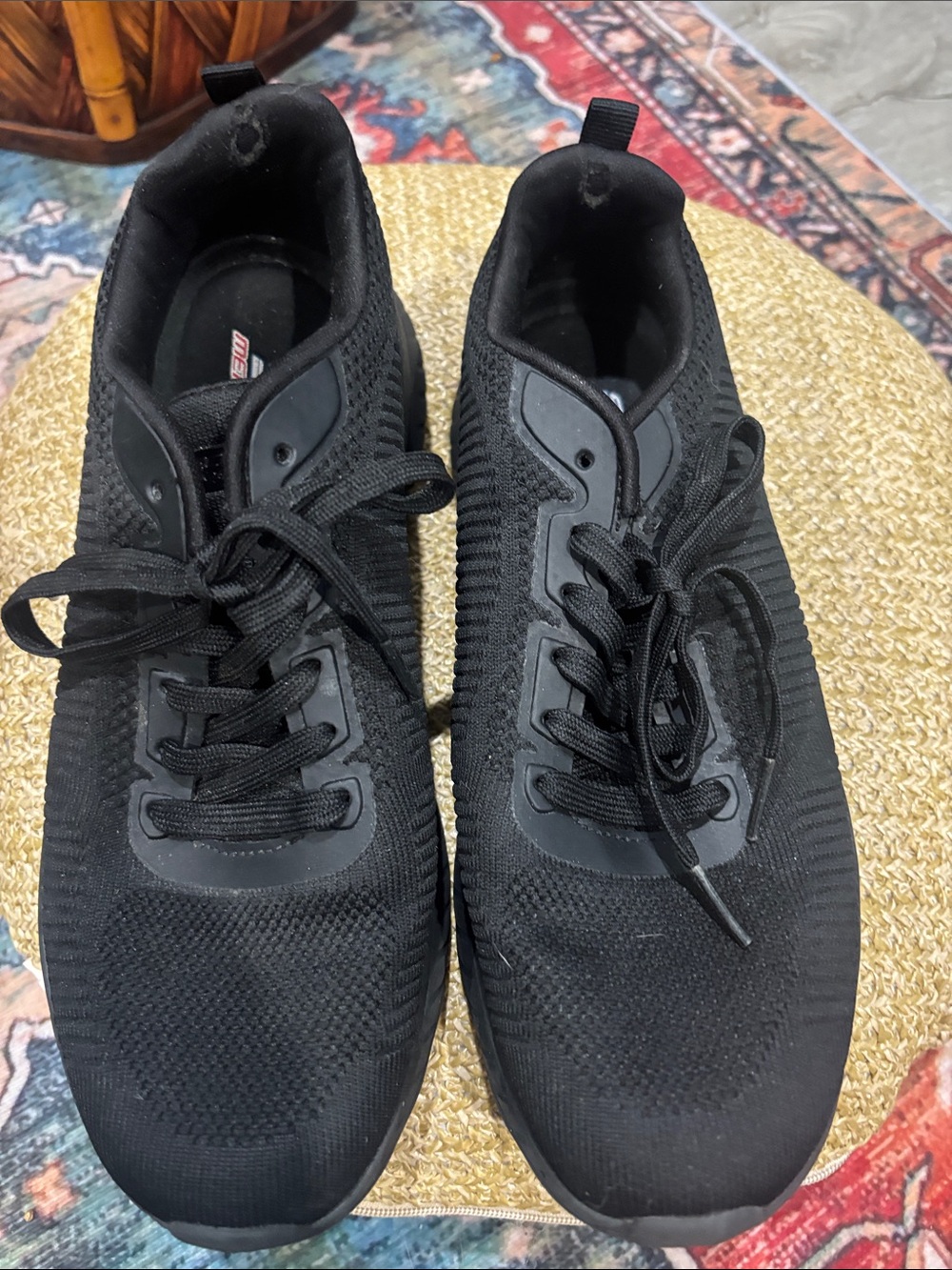Women’s Sketches Memory Foam Black Knit Lace-Up Athletic Sneakers